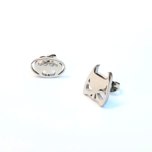 Set of superhero symbol/ icon shape stainless steel earring studs with push back - Picture 3 of 3